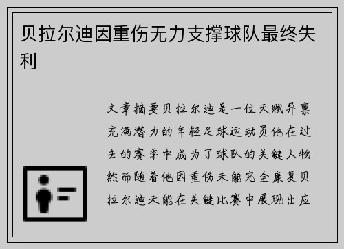 贝拉尔迪因重伤无力支撑球队最终失利